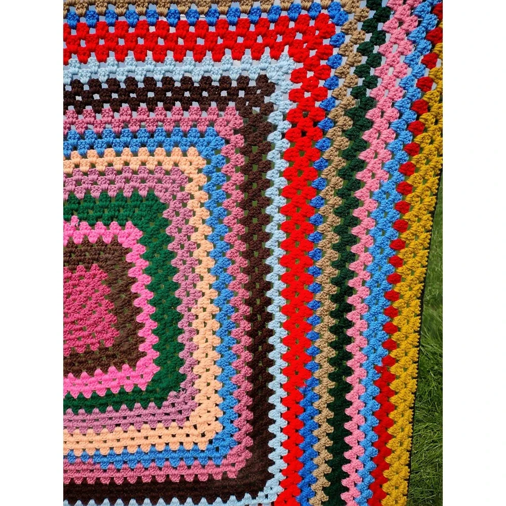 Handmade Crochet Granny Square Blanket 50x58 Multi Color Afghan Throw